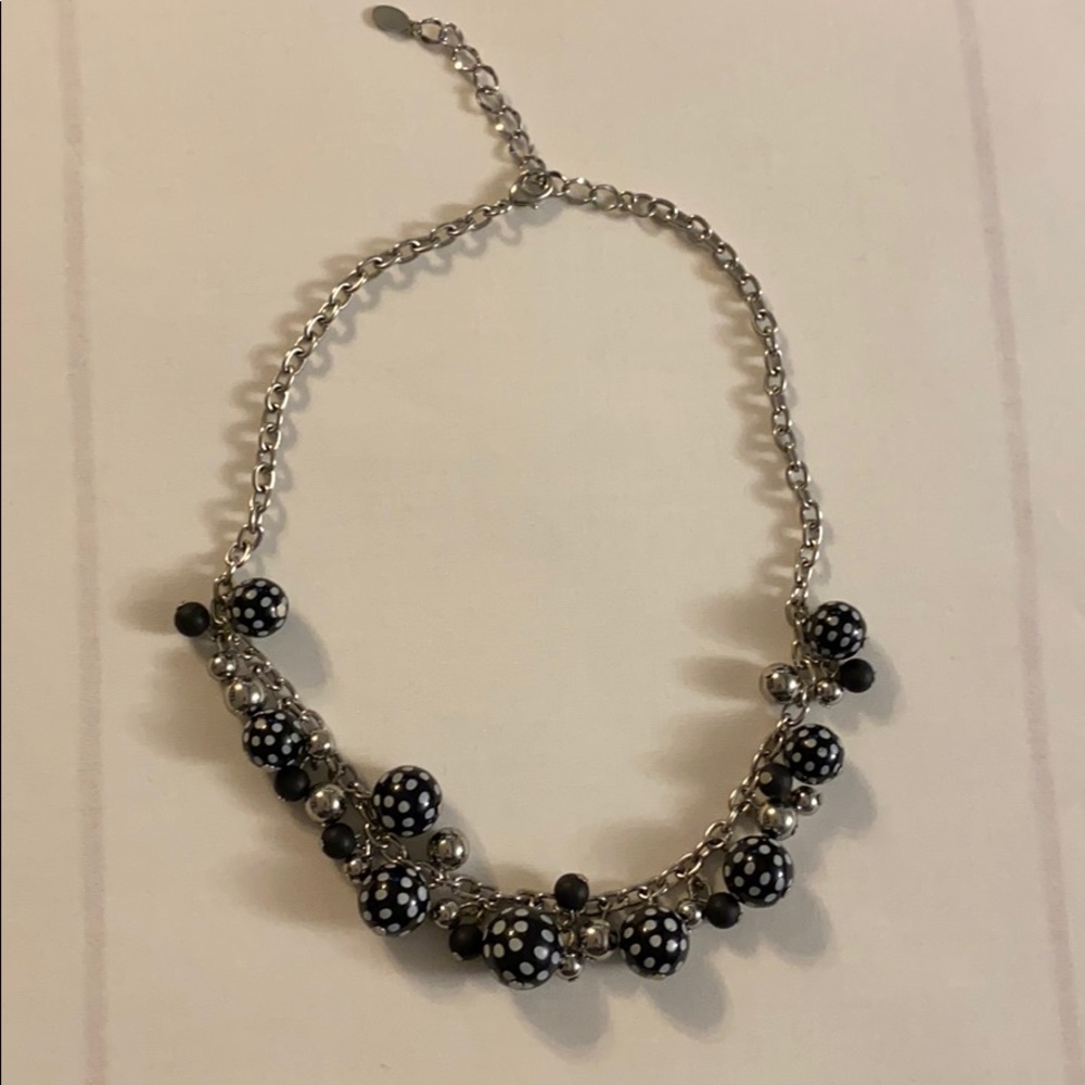 Black and white polka dot beaded necklace